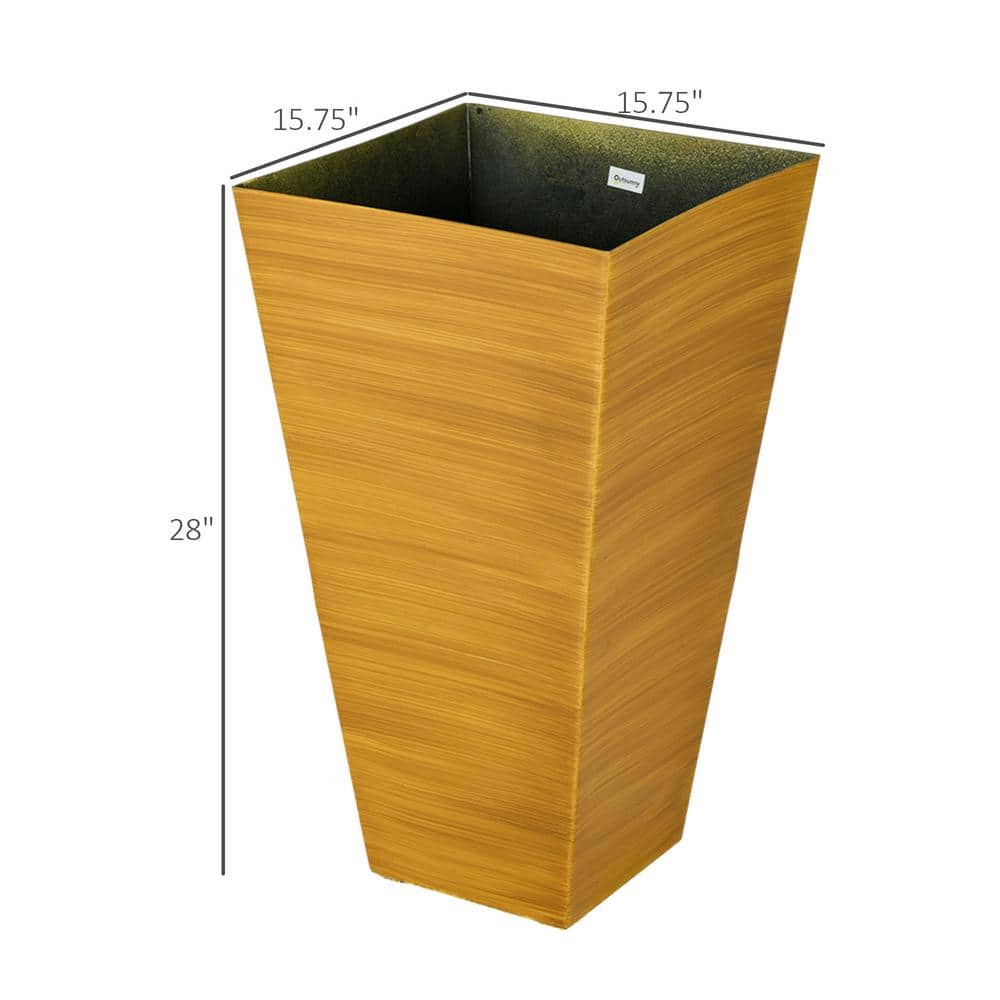 Set of 3 Light Brown Tall Faux Wood Outdoor Planters