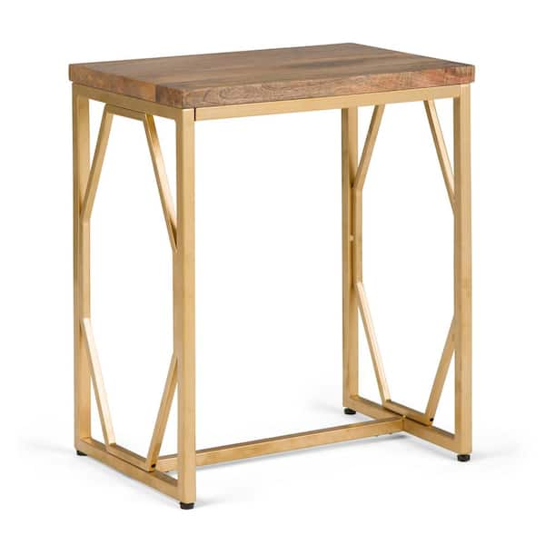 Simpli Home Selma Metal and Wood Accent Table in Natural/Gold