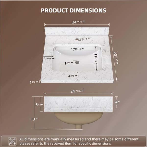 Zeafive Kar 24.4 in. W x 22 in. D Engineered Stone White