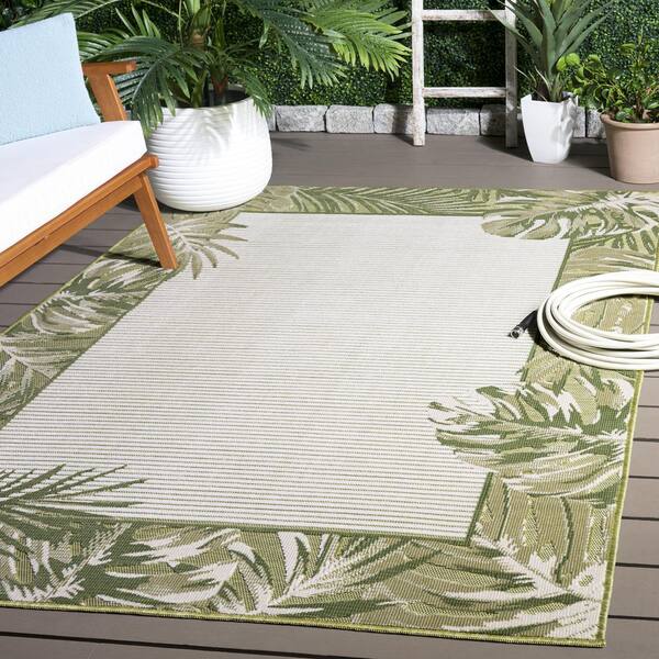 Cabana 4 x 6 Green/Ivory Leaf Area Rug