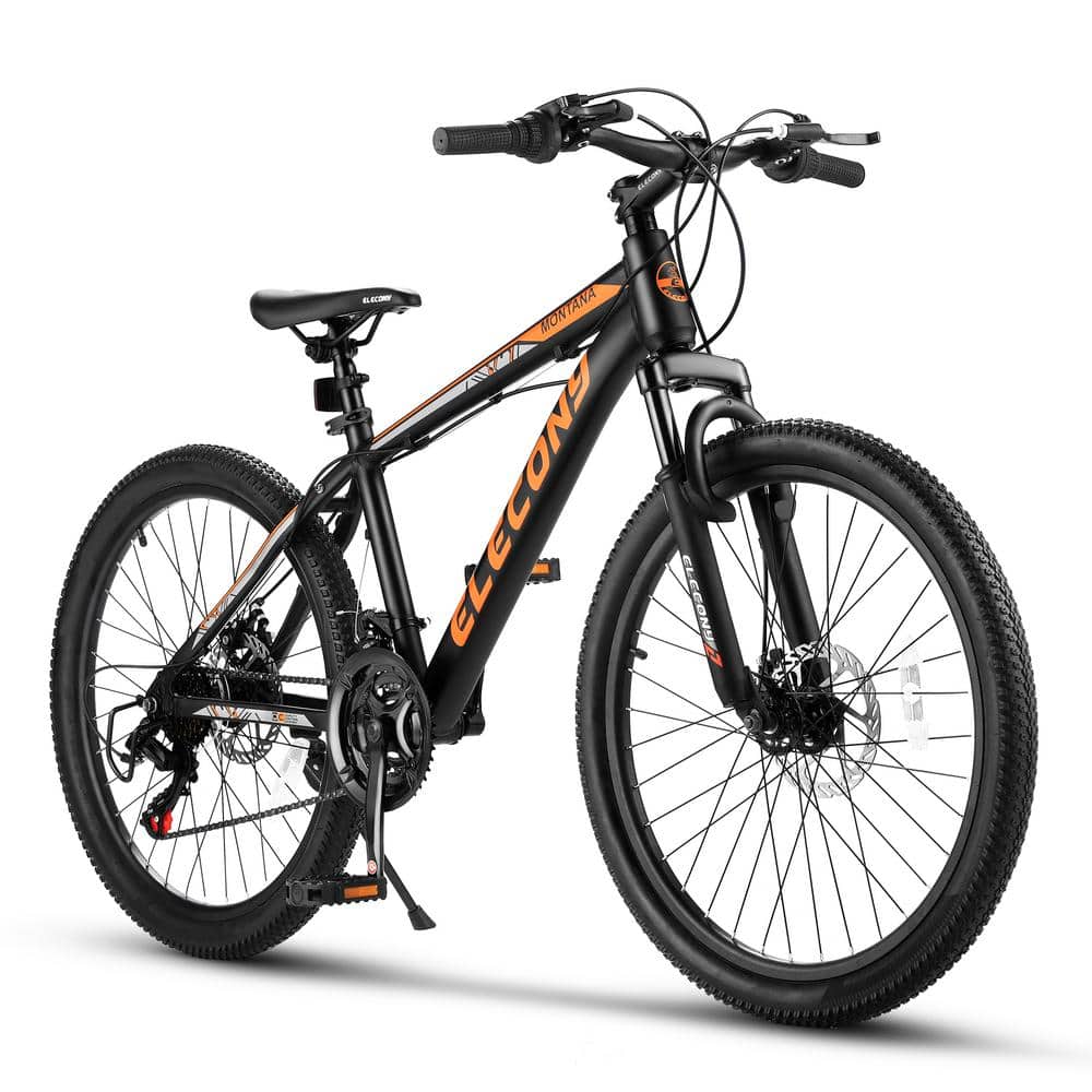 24 in. Mountain Bike Shimano 21 Speed Mountain Bicycle with Mechanical Disc Brakes in Black, Blacks