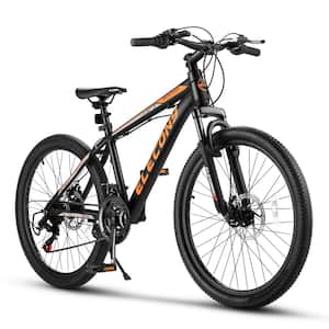 24 in. Mountain Bike Shimano 21 Speed Mountain Bicycle with Mechanical Disc Brakes in Black