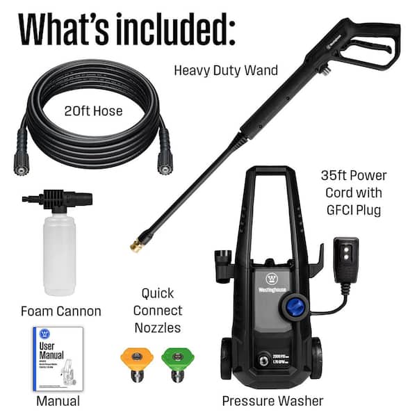 Westinghouse - 2000 PSI 1.76 GPM Cold Water Electric Powered Pressure Washer with Anti-Tipping Technology and 2 Quick Connect Tips