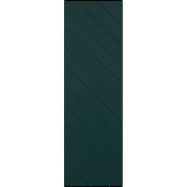 Ekena Millwork 12 in. W x 29 in. H True Fit PVC Diagonal Slat Modern Style Fixed Mount Board and Batten Shutters Thermal Green
