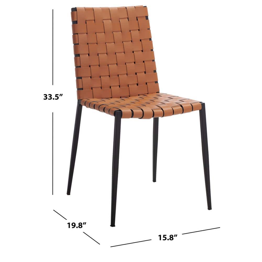 Cognac Leather & Black Metal Parsons Side Chair Set