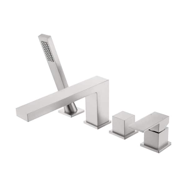 Cube Single 1 Handle 2.5 GPM Deck Mounted Bathtub Faucet with Hand Shower Valve Not Included in Brushed Nickel