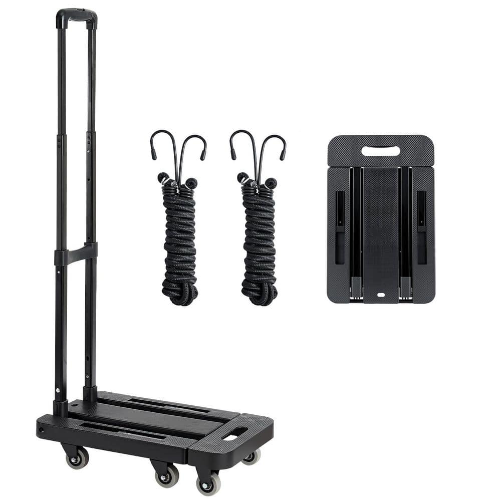 SKYSHALO Folding Hand Truck, 500 lbs. Load Capacity, Collapsible Luggage Cart with 6-Wheels, 2-Ropes, for Office Moving, Black BXSTHC6G500IDL5ZE001V0-250808