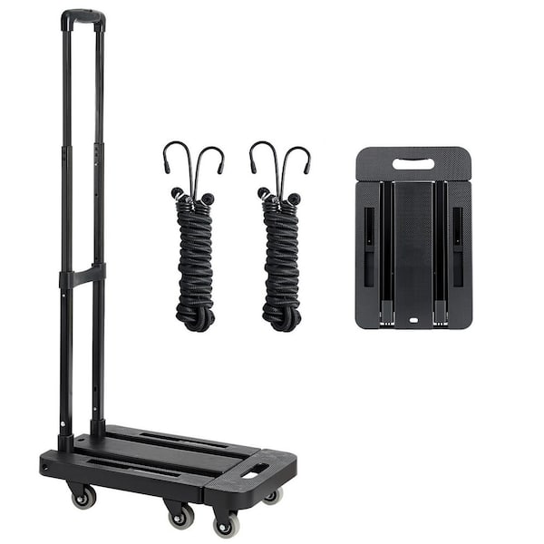 Folding Hand Truck, 500 lbs. Load Capacity, Collapsible Luggage Cart with 6-Wheels, 2-Ropes, for Office Moving, Black