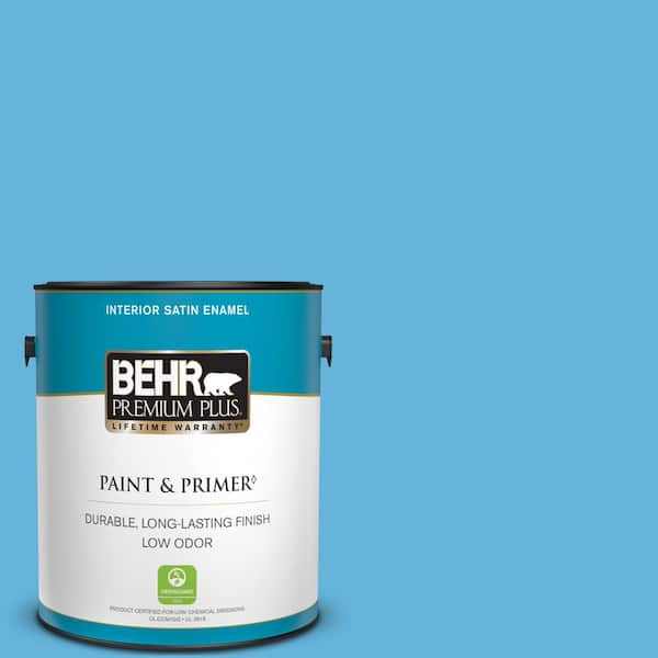 BEHR PREMIUM PLUS 1 gal. #540B-5 Riviera Blue Satin Enamel Low Odor Interior Paint & Primer
