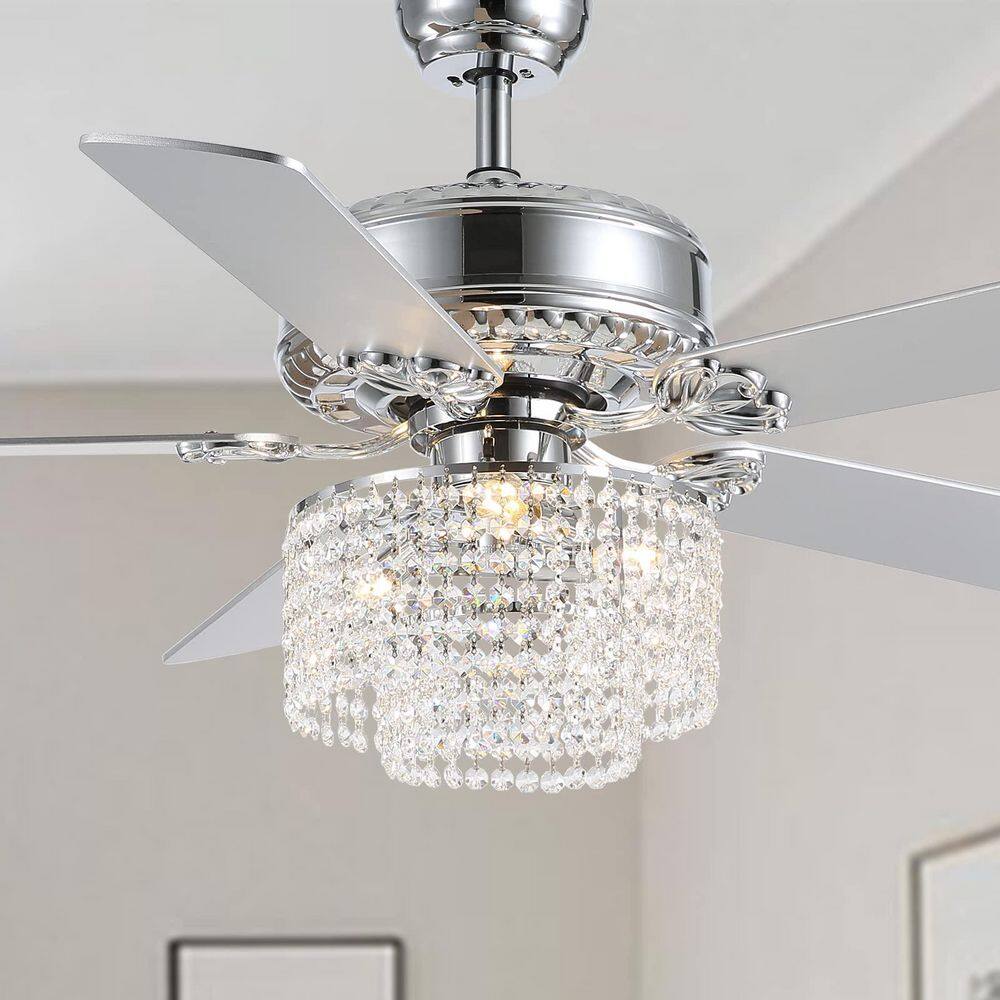 52 in. Indoor Silver Downrod Mount Crystal Chandelier Ceiling Fan with Light Kit and Remote Reversible Blades Fandelier price history on PriceWatchPro