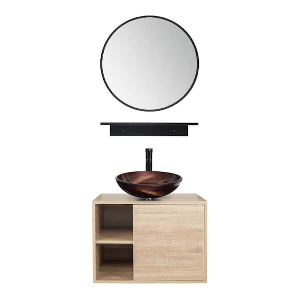 Puluomis 24 in. W x 19 in. D x 17 in. H Single Sink Bath Vanity in Burlywood Color with Burlywood Solid Surface Top and Mirror