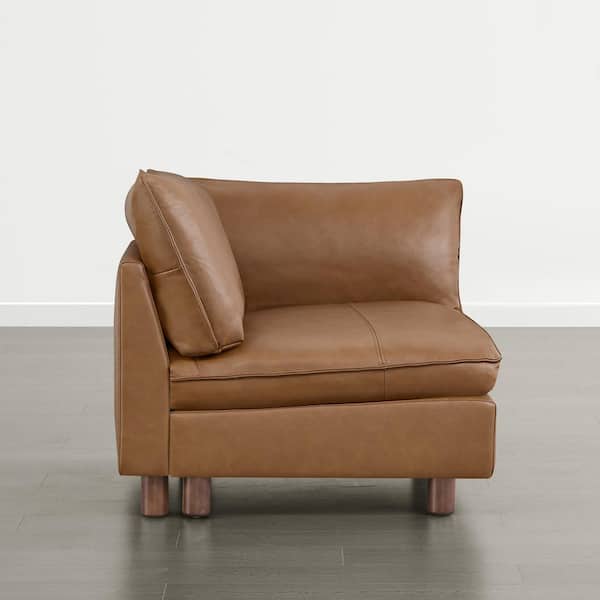 Xavier 37.4 in. Leather Corner Rectangle Modern Modular Sofa with Wood Frame in Saddle for Living Room