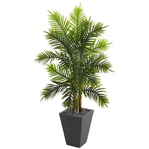Indoor 5.5 ft. Areca Palm Artificial Tree in Slate Finished Planter Real Touch