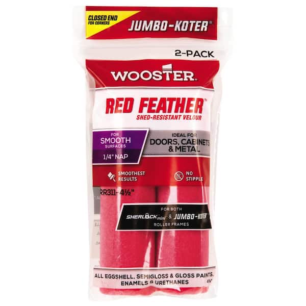 Wooster 4-1/2 in. x 1/4 in. Velour Fabric Jumbo-Koter Red Feather Roller (2-Pack )