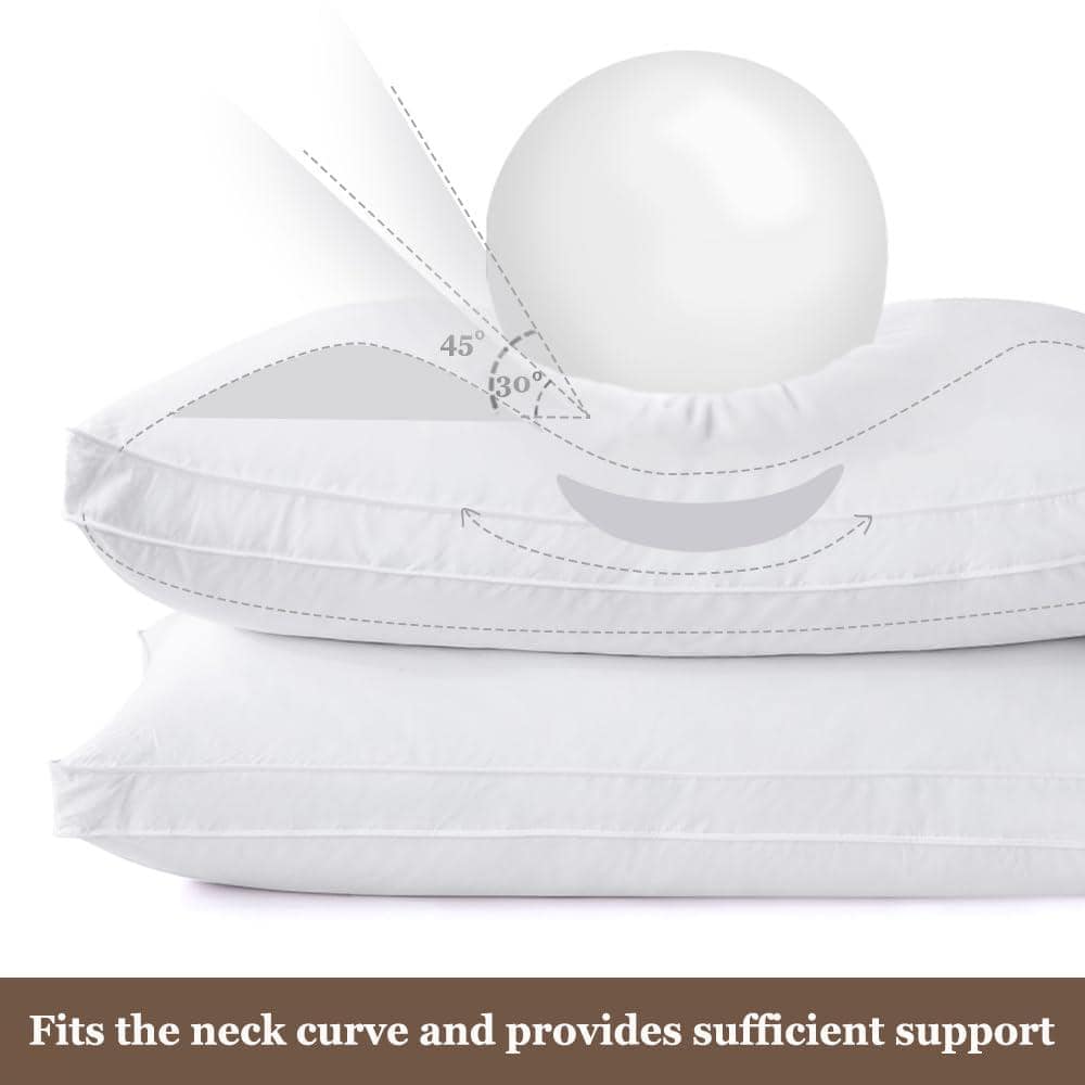 Standard Size White Cotton Goose Down Sleeping Pillows Set of 2