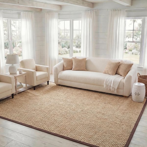 Natural Fiber 10 ft. x 14 ft. Natural/Dark Brown Border Woven Area Rug