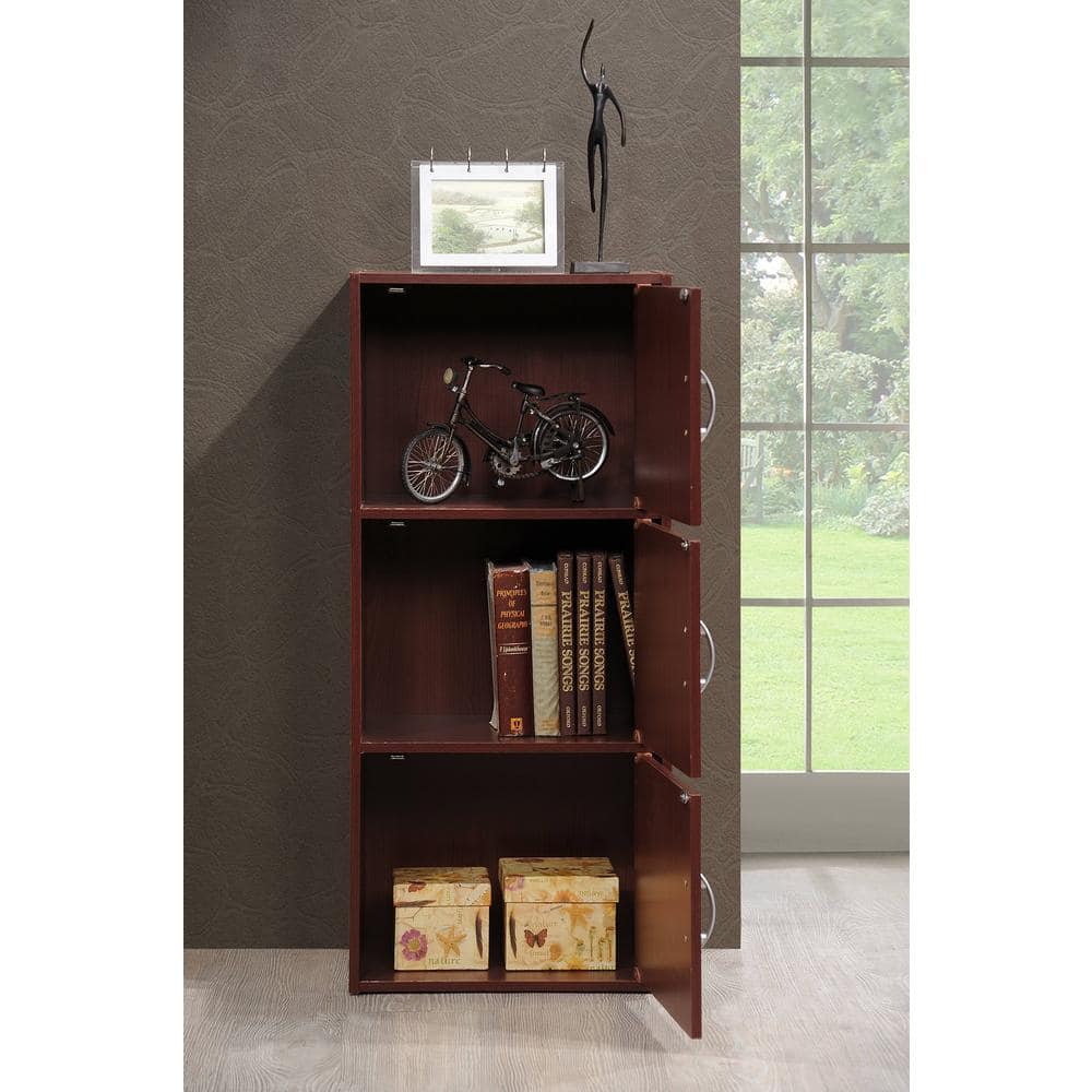 Mahogany 3-Door Freestanding Office Cabinet
