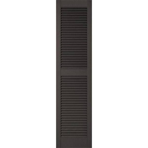 Ekena Millwork 12 in. x 36 in. Lifetime Vinyl Custom Straight Top Center Mullion Open Louvered Shutters Pair Musket Brown