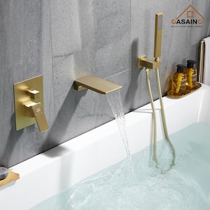 Single-Handle 1-Spray Tub and Shower Faucet in Brushed Gold, Valve Included