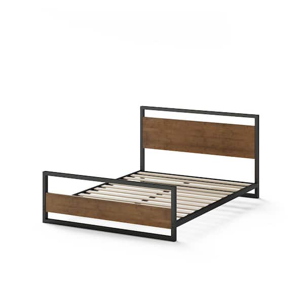 Zinus Suzanne Brown 59.5 in. W. Bamboo and Metal Frame Queen Platform Bed with Footboard