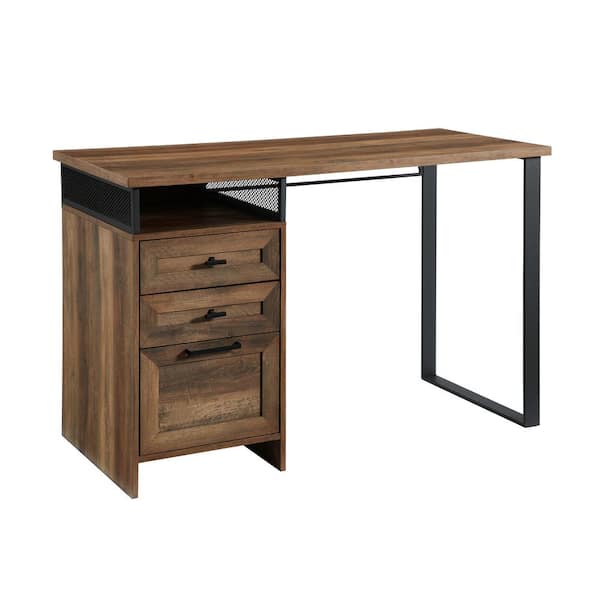 Welwick Designs HD8462 Rectangular 3-Drawer Writing Desk with Storage, Dark Walnut