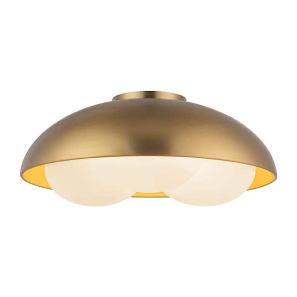 Robyn 16 in. 3-Light 40-Watt Brushed Gold/Opal Glass Flush Mount