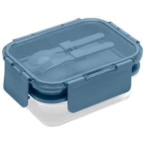 58.5 Oz. Premium 4-In-1 Double-Layer Glass Bento Lunch Box With Utensils in Slate Blue 1-Pack