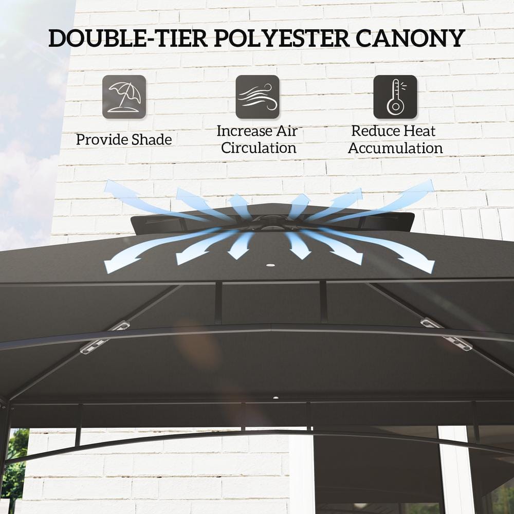 Dark Gray Steel 8' x 5' Outdoor BBQ Grill Gazebo with Shelves