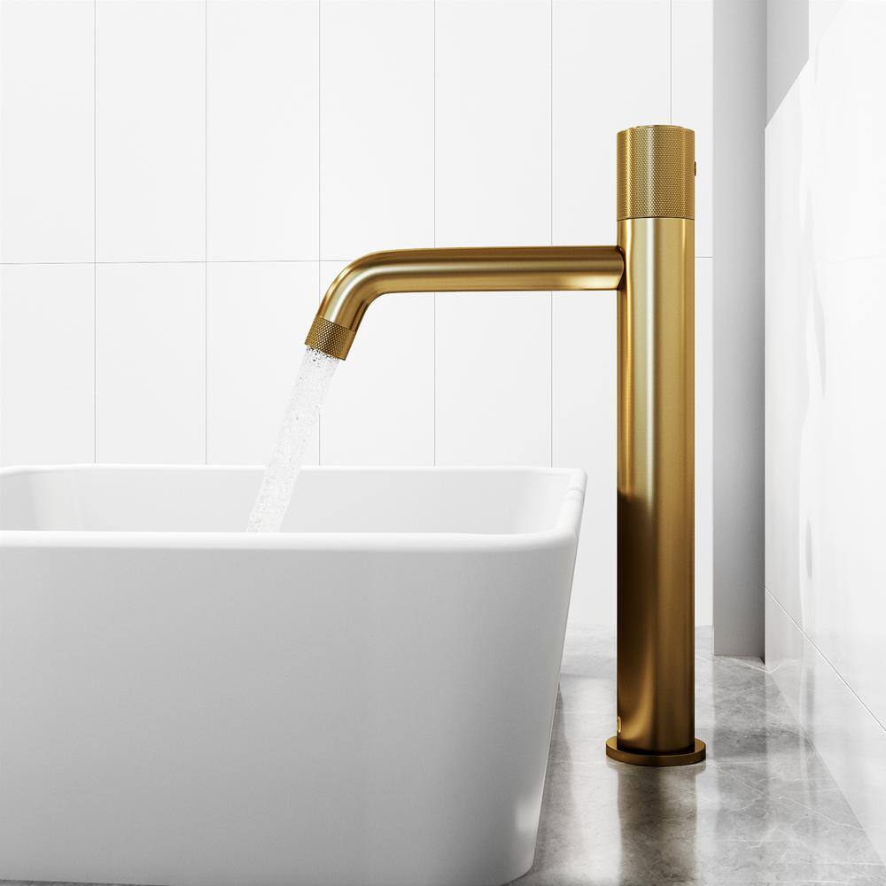 Matte Brushed Gold Single-Hole Bathroom Vessel Faucet