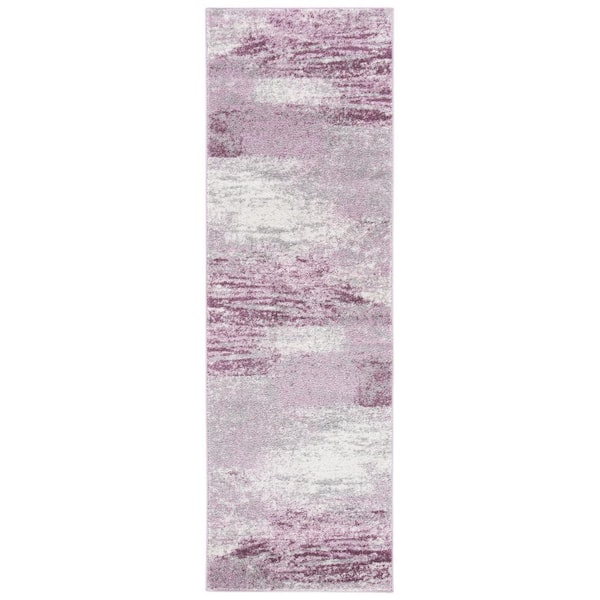 Adirondack Gray/Purple 3 ft. x 14 ft. Solid Color Distressed Runner Rug