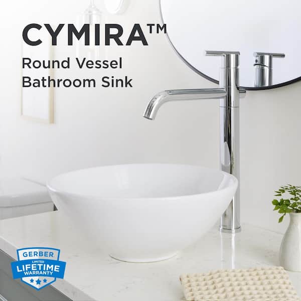 Gerber Cymira Round 15 in. Vessel Bathroom Sink in White Ceramic
