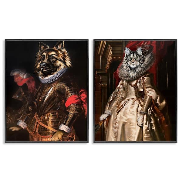 Stupell Industries Royal Garb Dog and Cat by Carolee Vitaletti 2 Pieces Black Framed Animal Giclee Art Print 30 in. x 24 in.