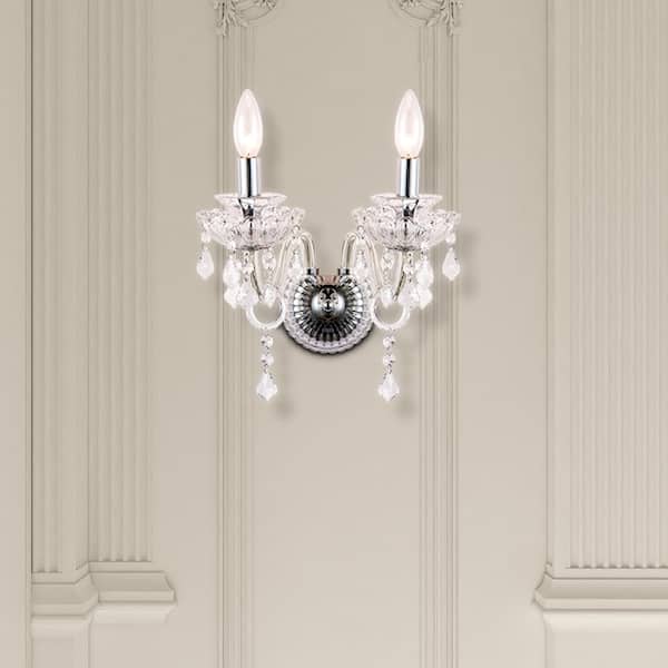 Maxax Atlanta 2-Light Chrome/Clear Candle Wall Light Dimmable