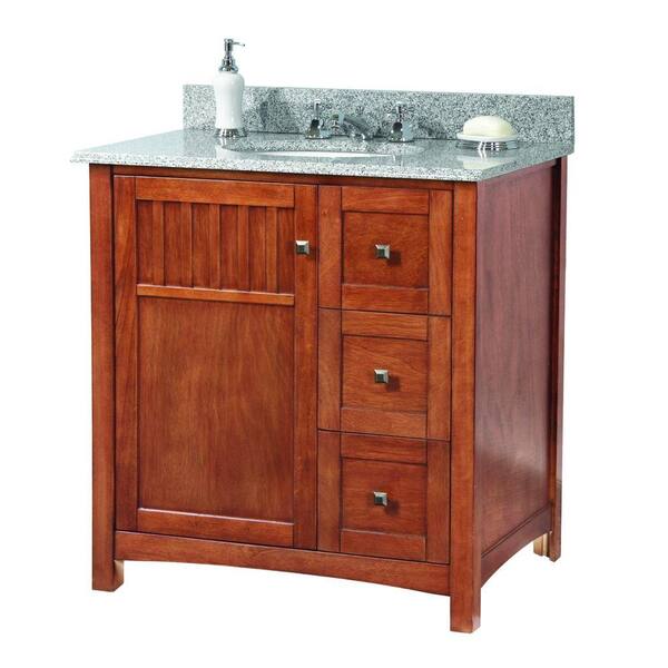 Home Decorators Collection Knoxville 31 in. W x 22 in. D Vanity in Nutmeg with Granite Vanity Top in Rushmore Grey with White Sink