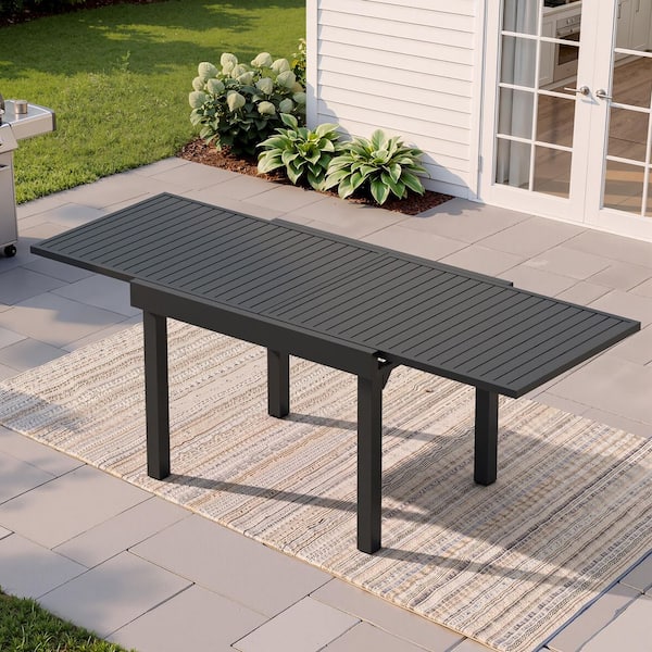 82.7 in. Expandable Rectangle Outdoor Dining Table Aluminum Frame Patio Dining Table for 4-8 Outdoor Furniture in Black