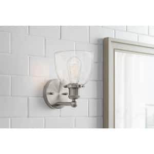 Evelyn 6 in. 1-Light Brushed Nickel Industrial Indoor Wall Sconce with Clear Seeded Glass Shade
