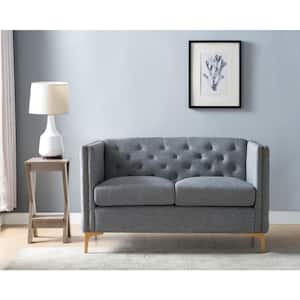 Weber 53 in. Light Gray Button Tufted Faux Leather 2-Seater Loveseat with Nailheads
