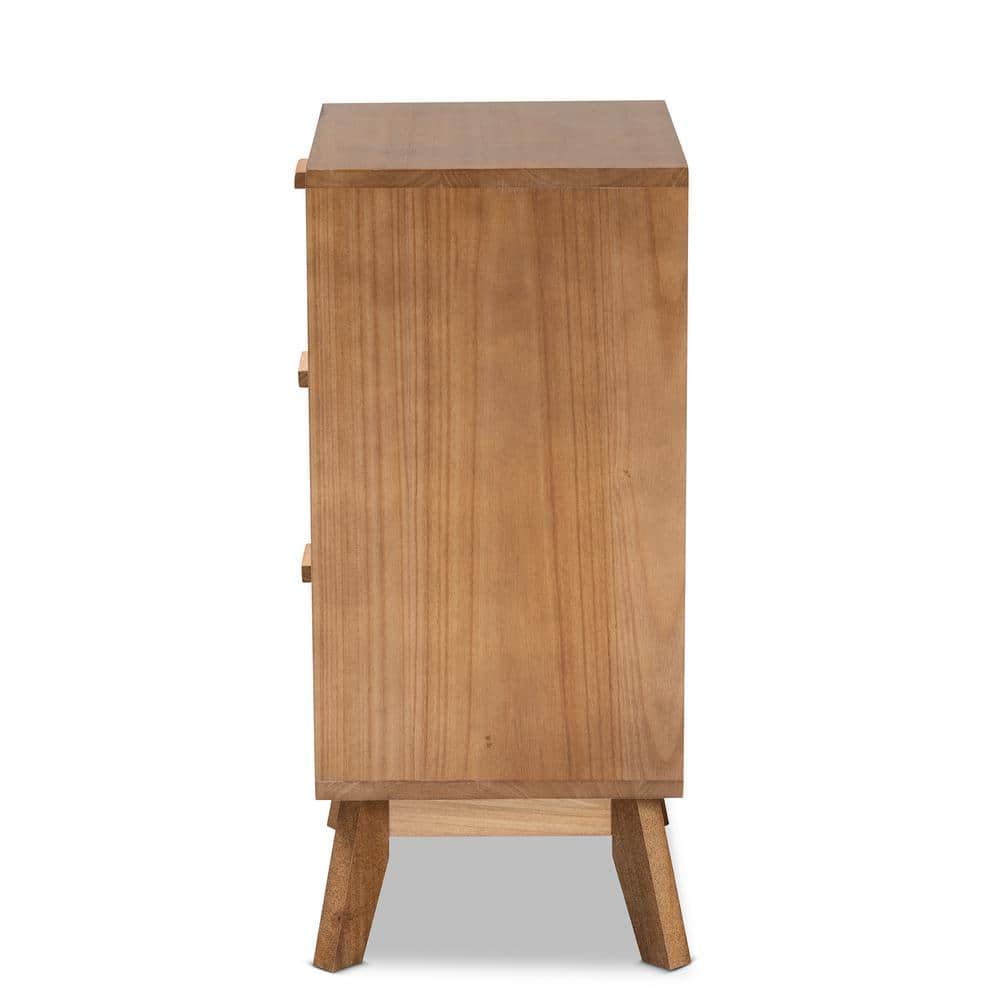 Walnut Brown Wood 3-Drawer Accent Table with Rattan