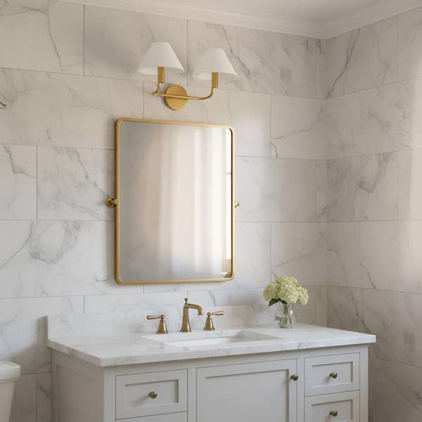 Colfax Medium 2-Light Burnished Brass Wall Sconce with White Linen Shades