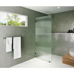 34 in. W x 78 in. H Fixed Single Panel Frameless Shower Door in Matte Black with Fluted Frosted Glass