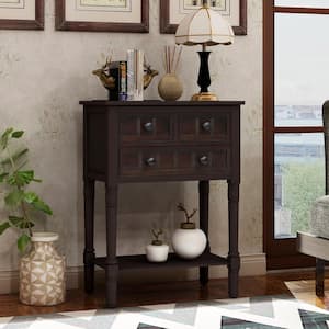 Narrow 23 in. Espresso Rectangle Wood Console Table with Bottom Shelf Sofa Table with Drawers for Entryway Hallway