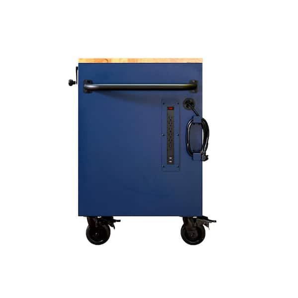 Husky - 72 in. W x 24 in. D Heavy Duty 18-Drawer Adjustable Height Mobile Workbench with Solid Wood Top in Matte Blue