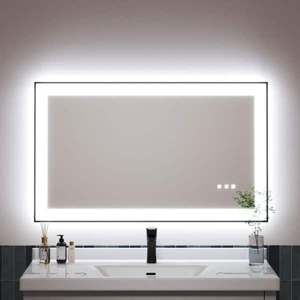 40 in. W x 24 in. H Black Rectangular Framed LED Anti-Fog Wall Bathroom Vanity Mirror with Backlit and Front Light