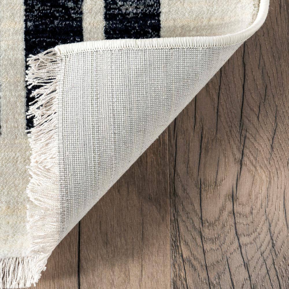 Keeva Beige and Black Striped Synthetic Area Rug