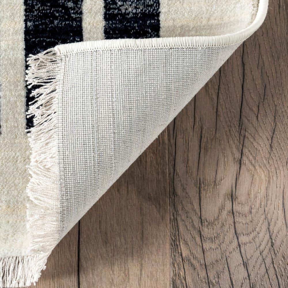 Keeva Beige and Black Striped Synthetic Area Rug