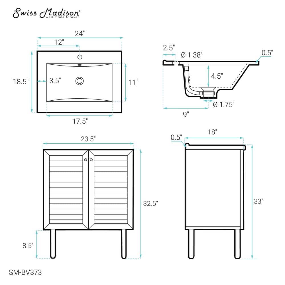 Bron 24" Brown Oak Freestanding Bathroom Vanity with White Sink Top