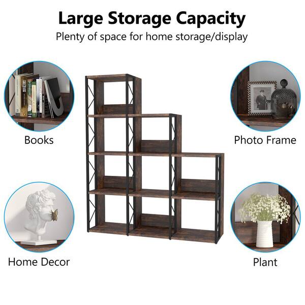 12 Shelves Corner Ladder Shelf 9 Cubes, Small Black Bookcase With Drawers Ikea