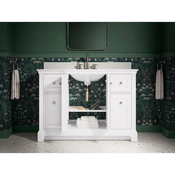 Baskin 48 in. Single Sink White Bath Vanity with Bianco Bella Quartz Top