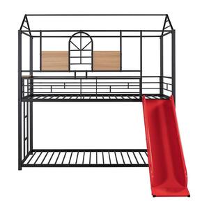 Black Over Twin Size Metal Bunk Bed with Red Slide