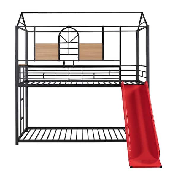 ANBAZAR Red Twin Metal Bunk Bed, Metal Housebed With Slide FF53-J - The ...